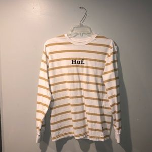 White long sleeve Huf shirt with yellow stripes